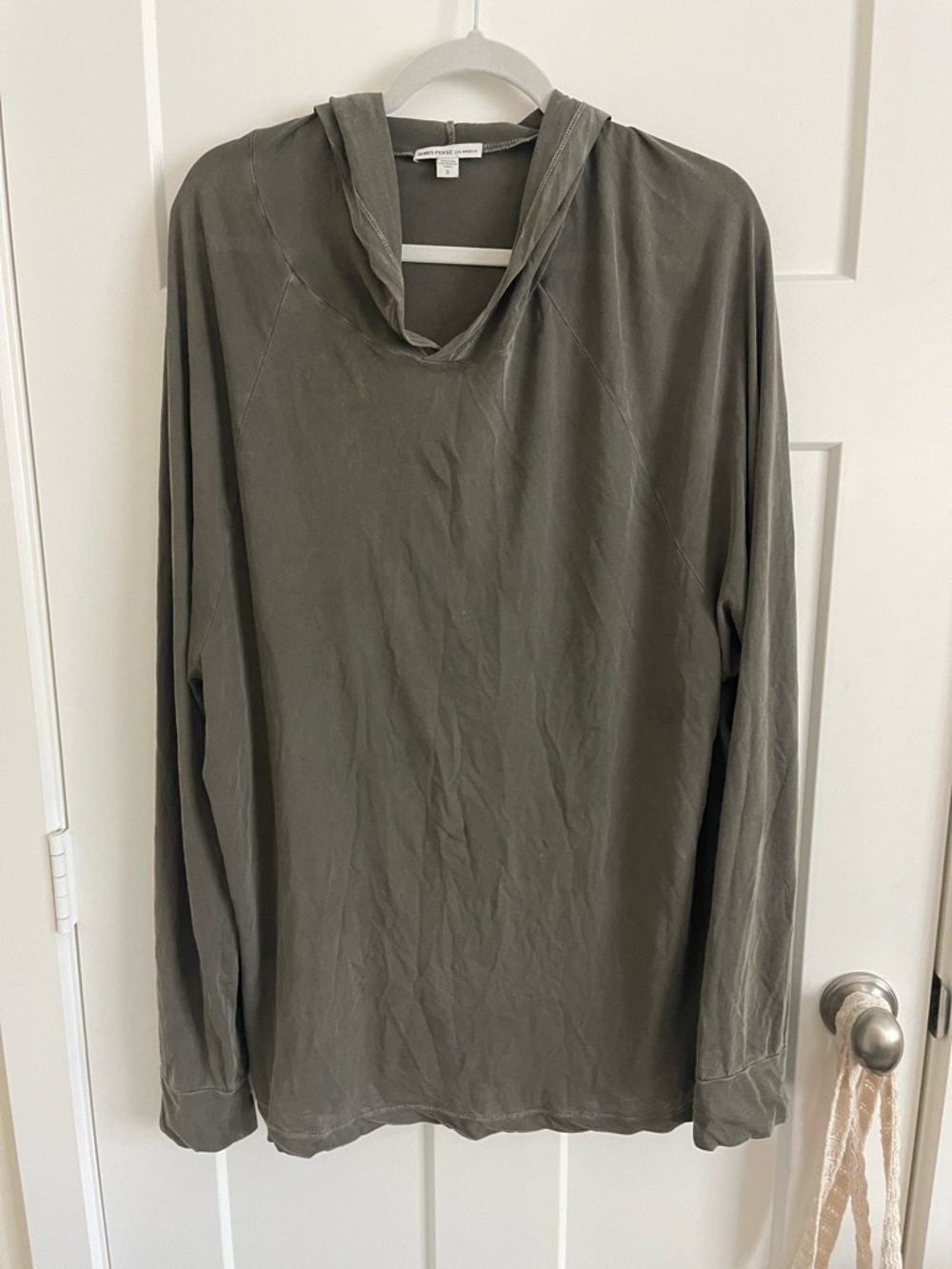 James Perse Olive Green Hooded Long Sleeve Shirt size 3 / Large